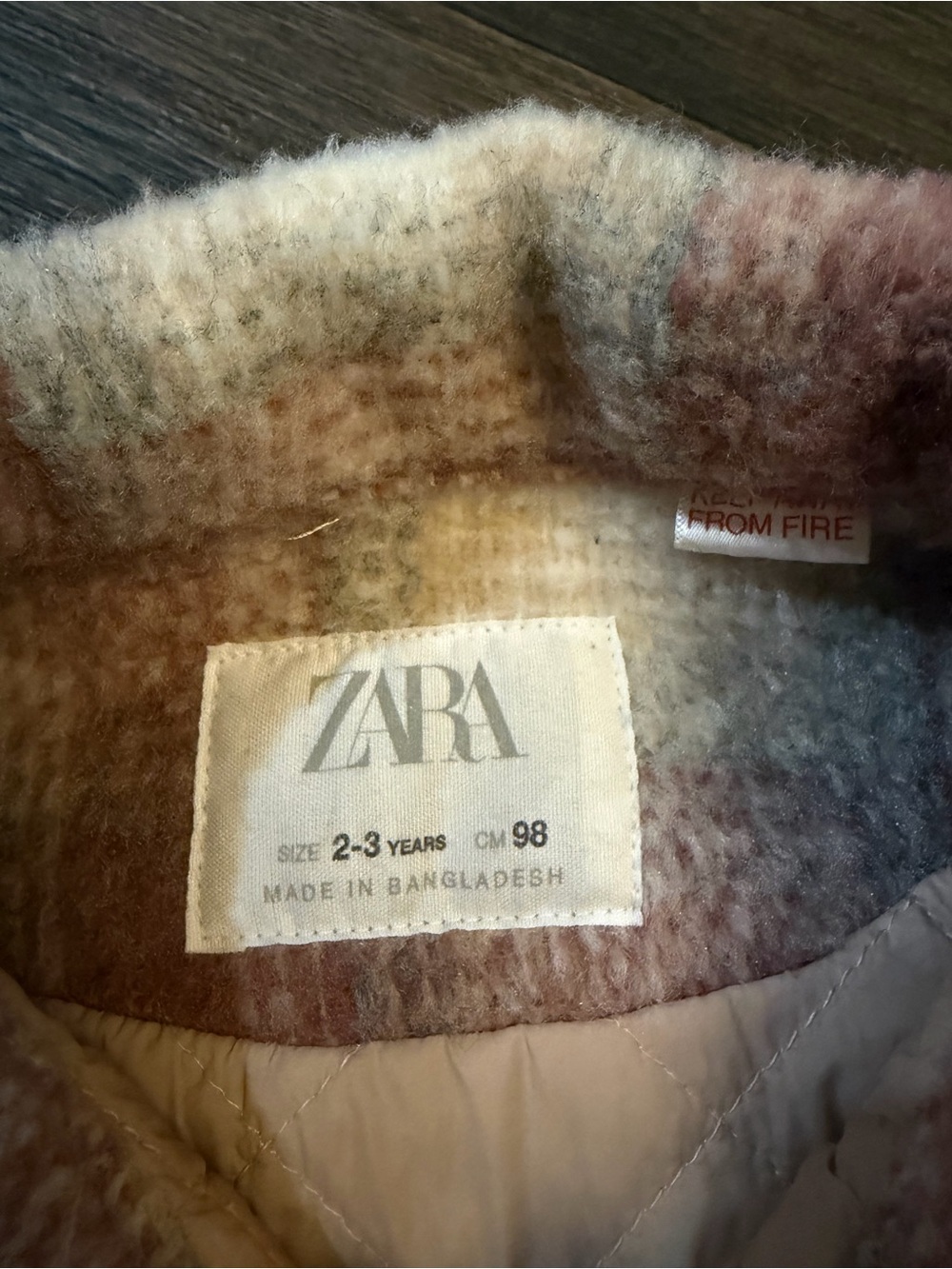Zara Pink Plaid Wool Blend Oversized Quilted Lined Jacket Girls 2-3 Years - Picture 2 of 7